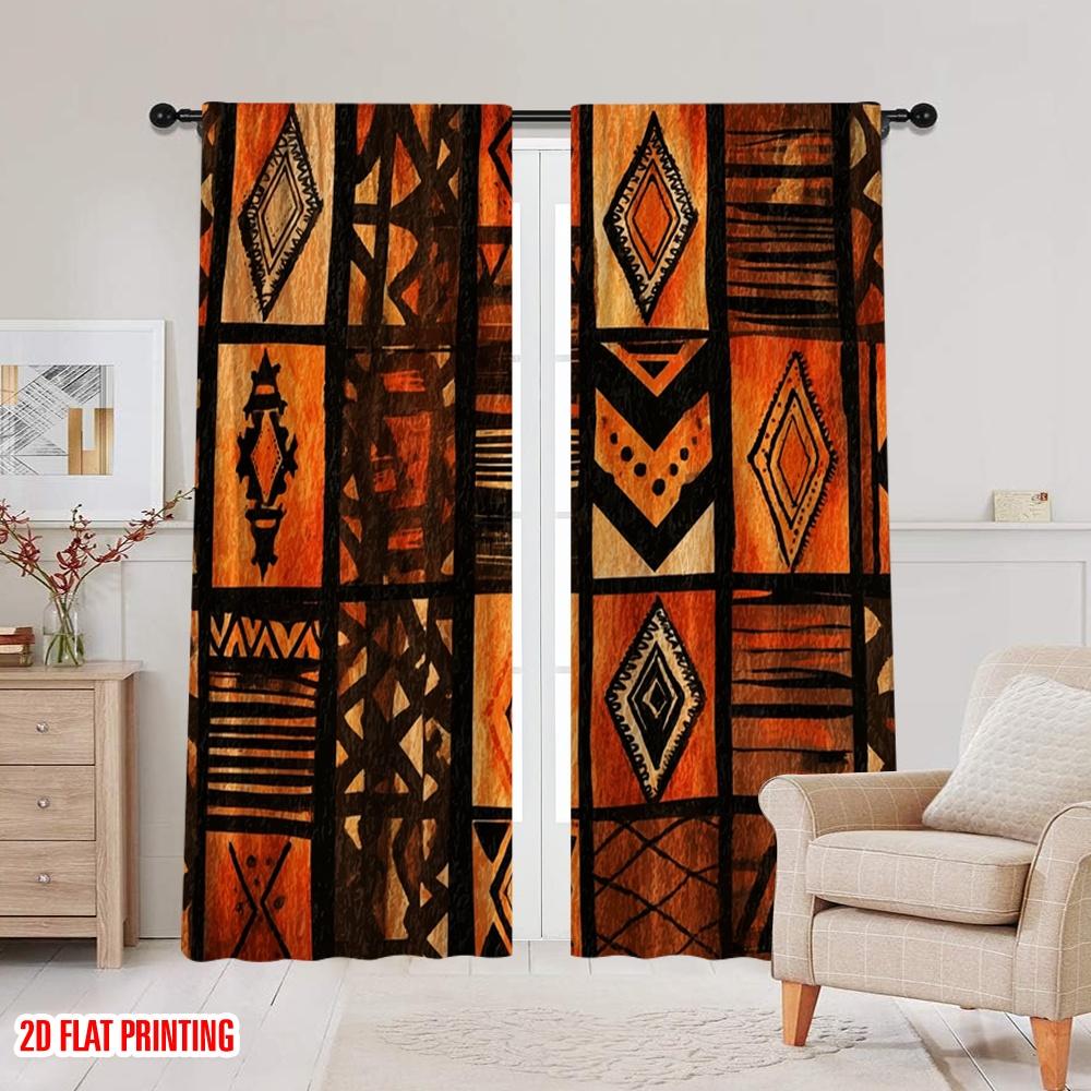 Set Of 2 Flat Printing Drapes African Tribal Fabric Without Electricity Party Decorations Perfect Festive Curtain Made Polyester Machine Washable