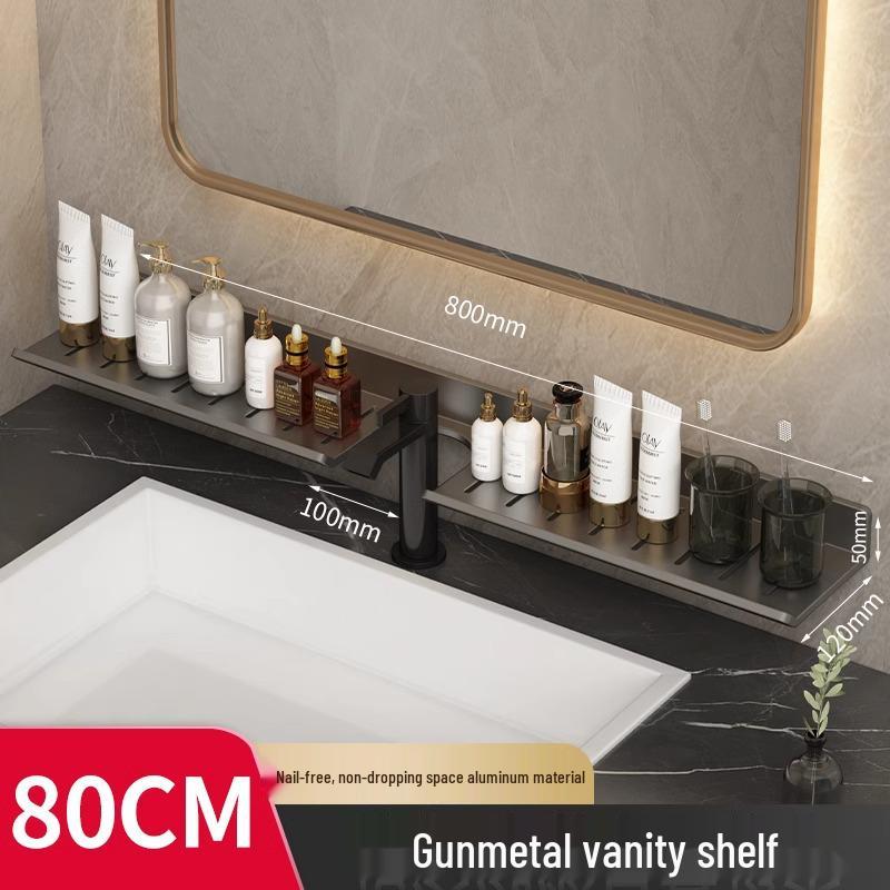 No-Drill Wall-Mounted Bathroom Shelf for Mirror, Faucet, and Vanity