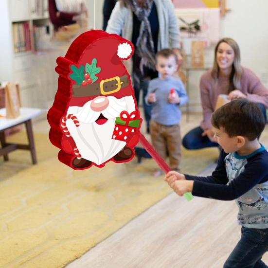 Gnome Pinata Red Christmas Gnome Pinata with Stick Blindfold And Confetti Winter Theme Birthday Party Decorations for Xmas Birthday Baby Shower
