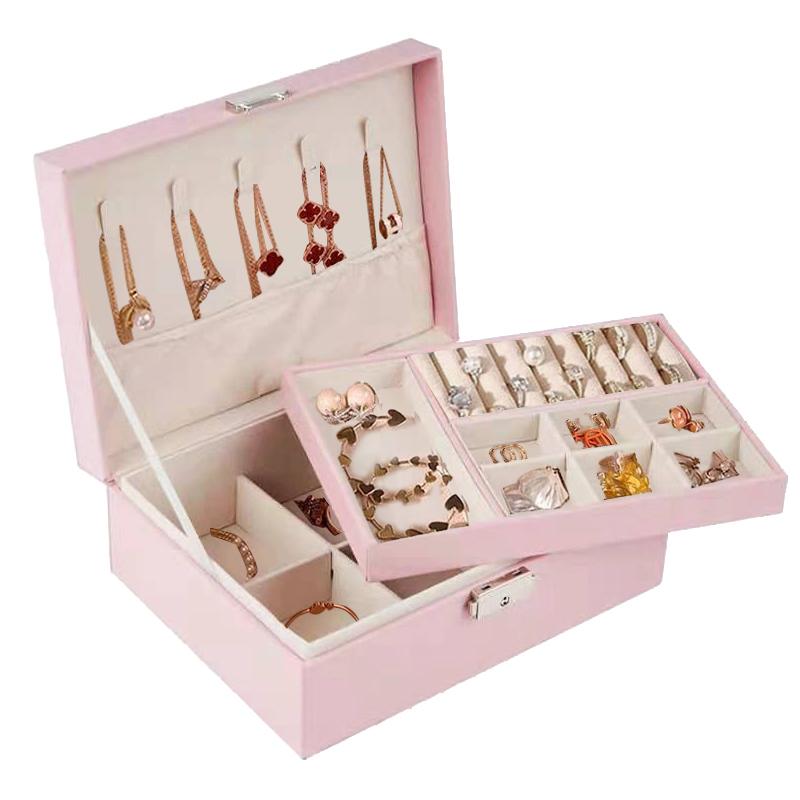 

Portable Double-Layer Jewelry Box – Pu Leather Organizer For Earrings, Necklaces & Rings – Travel-Friendly Gift For Women рожевий