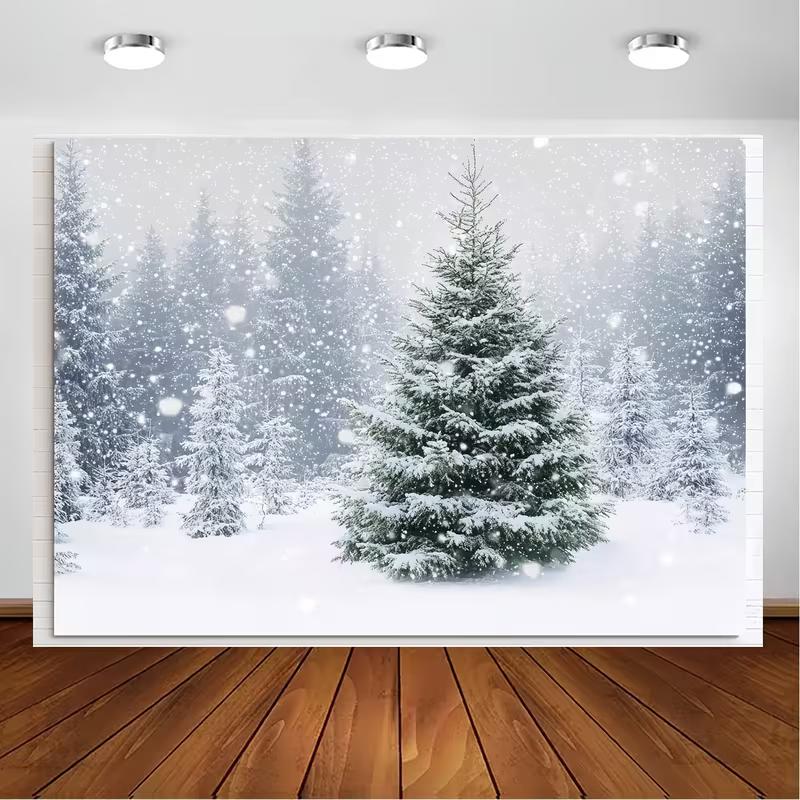 

2D Winter Snowy Pine Tree Photography Backdrop Christmas Forest Photo Background 47.2x31.5inch/120*80cm
