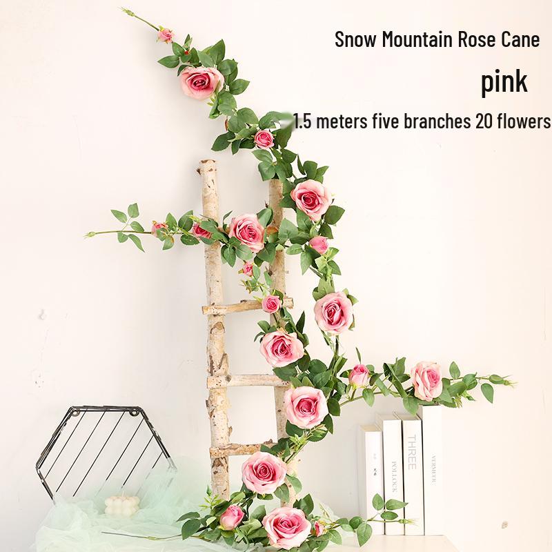 Rattan Plastic Rose Vine Artificial Flowers for Wedding Décor, Ceiling or Wall Hanging, and Air Conditioning Pipe Cover
