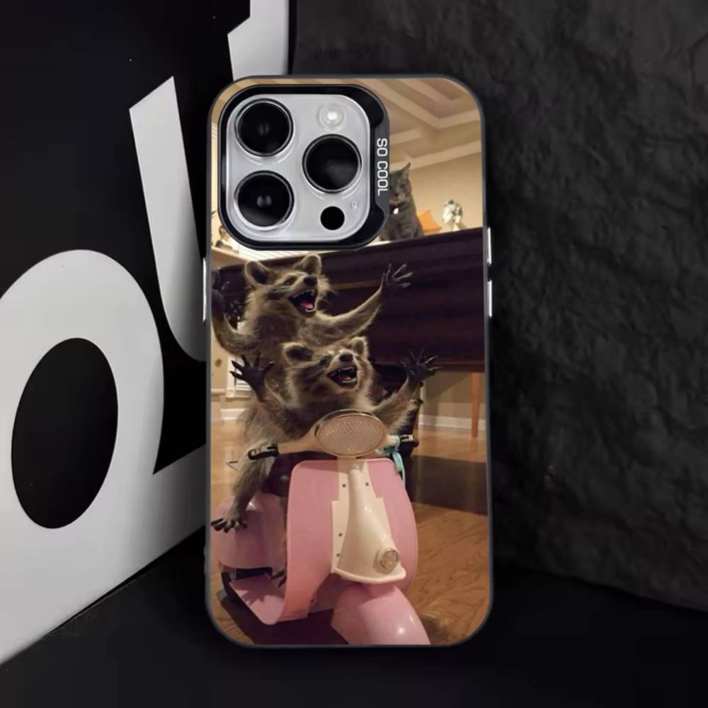 

Cute R-Raccoon Cartoon Phone Case For iPhone 17,16,15,14,13,12,11,Pro,XS,Max,Plus,Mini,SE4,E IMD Matte Black iPhone12