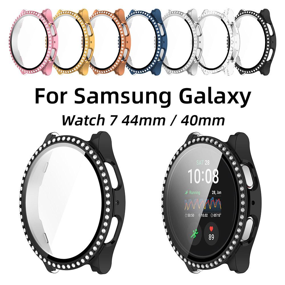 

Case + Glass for Samsung Galaxy Watch 7 40mm 44mm Accessories with Diamond Bling Protective Case for Watch 7 Shell Cover