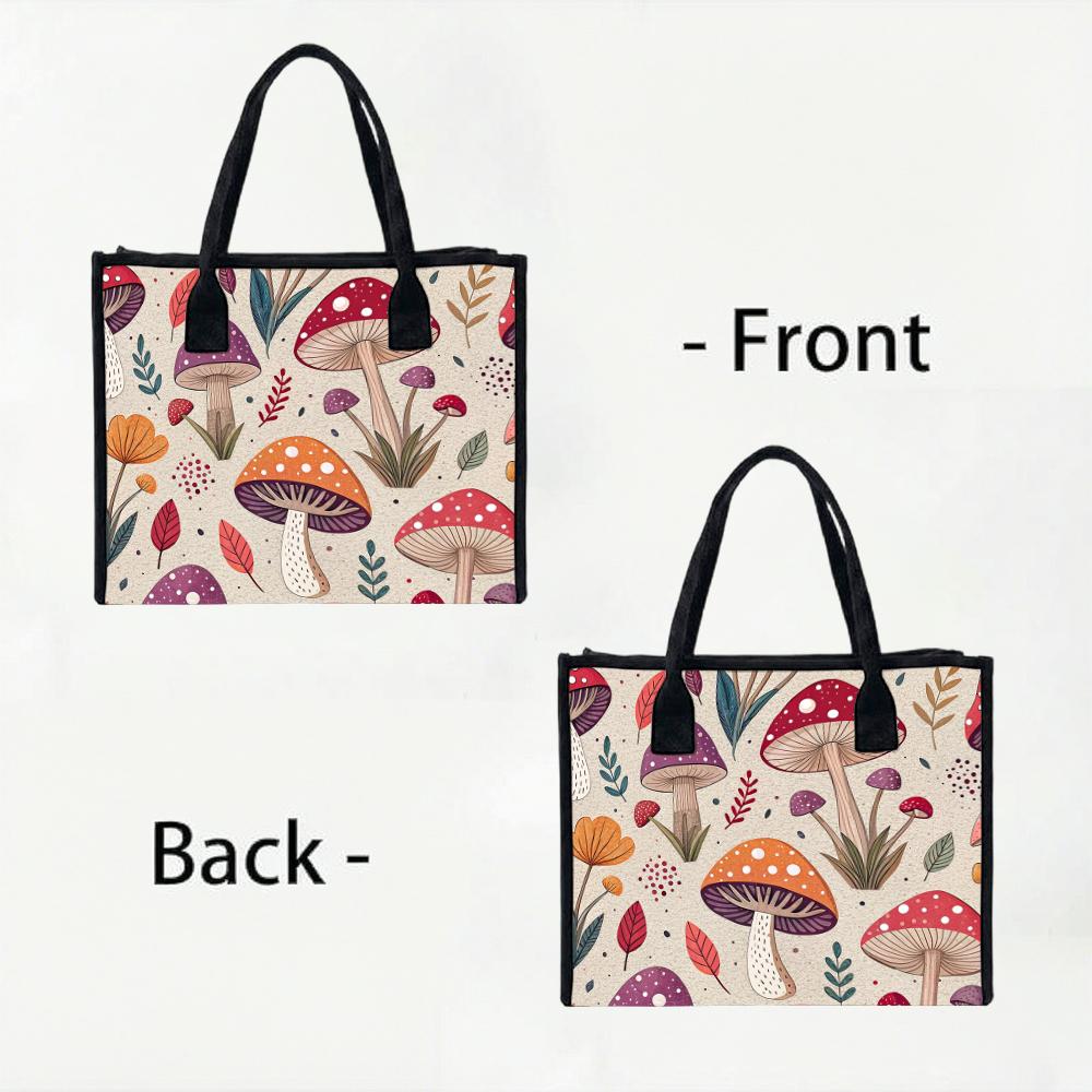 Cute Mushroom Printed Tote Bag Stylish Daily Use Shoulder Bag