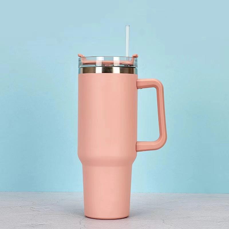 40oz Stainless Steel Car Cup Large Capacity with Straw Handle Double-Wall Vacuum Portable Insulated Cup