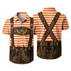 Men's Short Sleeve Button Up Shirt Casual Loose Fit Festival Party Shirt with Vintage Beer Elements Print and Faux Lederhosen Design