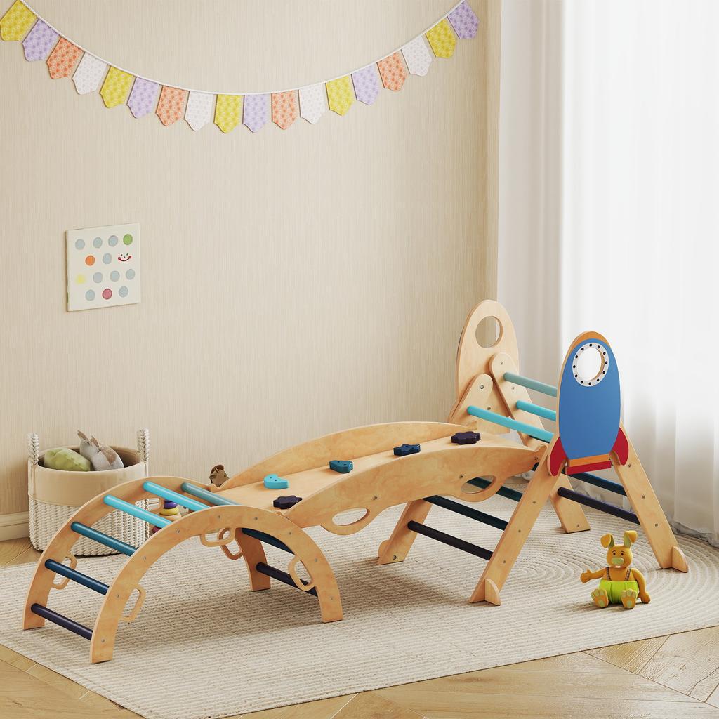 Montessori Climbing Triangle Rocket, 8-in-1, Arch, Ramp, 18-48 Months, Blue