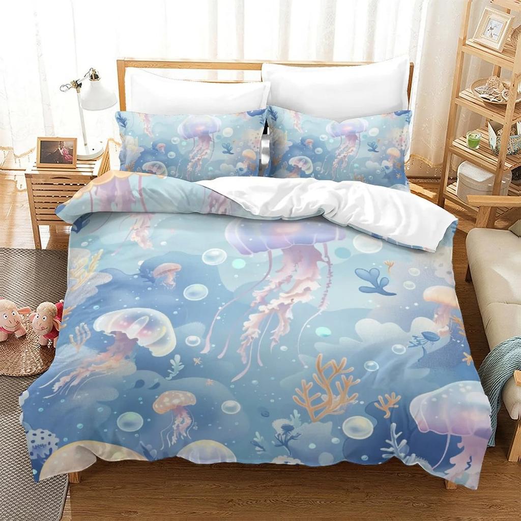 Duvet Cover Set Cartoon Jellyfish Printed Bedspreads Adult High Quality Bedding Set Bed GiftQueenWarm And ComfortableBoys