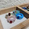 New Fashion Colorful Acrylic Rhinestone Resin Rings For Women Girls Korean Transparent Geometric Square Round Rings Jewelry 2026