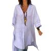 Long Sleeve Women Shirt V Neck Side Split Hem Pullover Tops Loose Fit Solid Color Summer Daily Wear