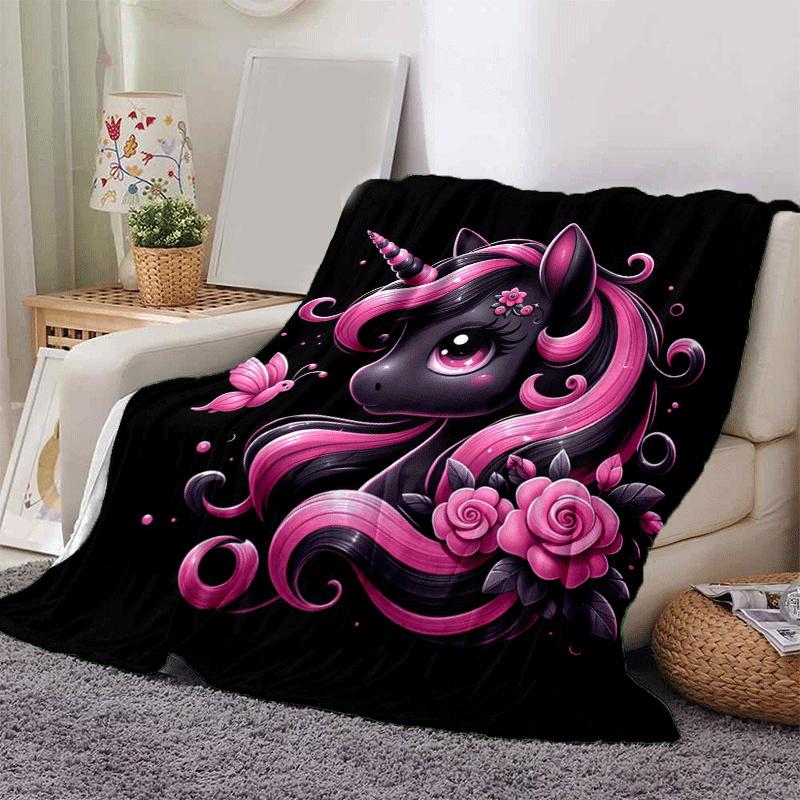 

1pc Unicorn Printing Lightweight Flannel Blanket, Comfortable and Warm Blanket, for Camping Sofa Bed and Couch Office, in All Seasons 130cmx150cm
