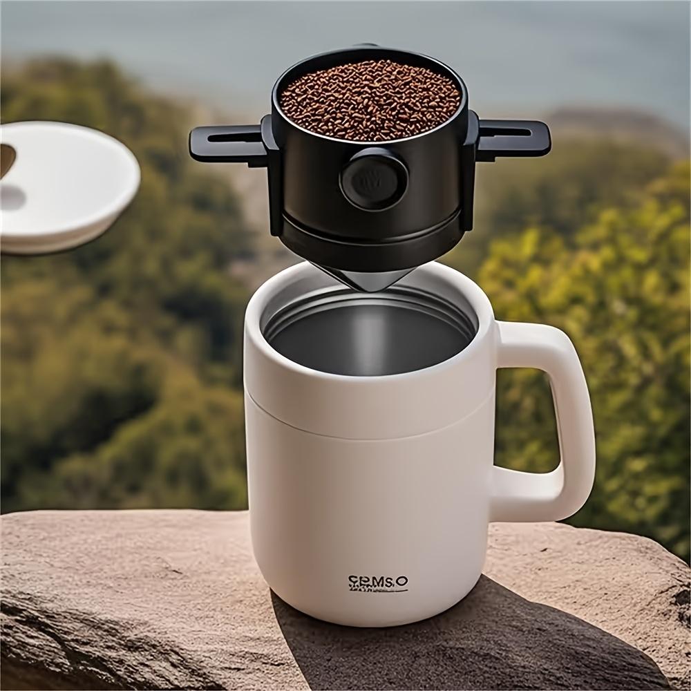 Stainless Steel Portable Coffee Filter Cup Foldable, Hand-Flush Design with Ear Hook for Easy Hanging, No Paper Needed