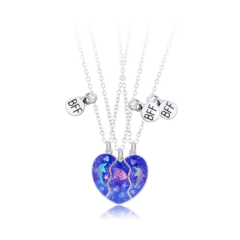 3Pcs Heart Split into Three Pendant Necklace Cute Dolphin Shell Pendant Choker Magnetic Attraction Clavicle Women Teen 1