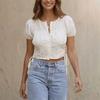 Women S Summer Solid Round Neck Cardigan With Lantern Sleeves