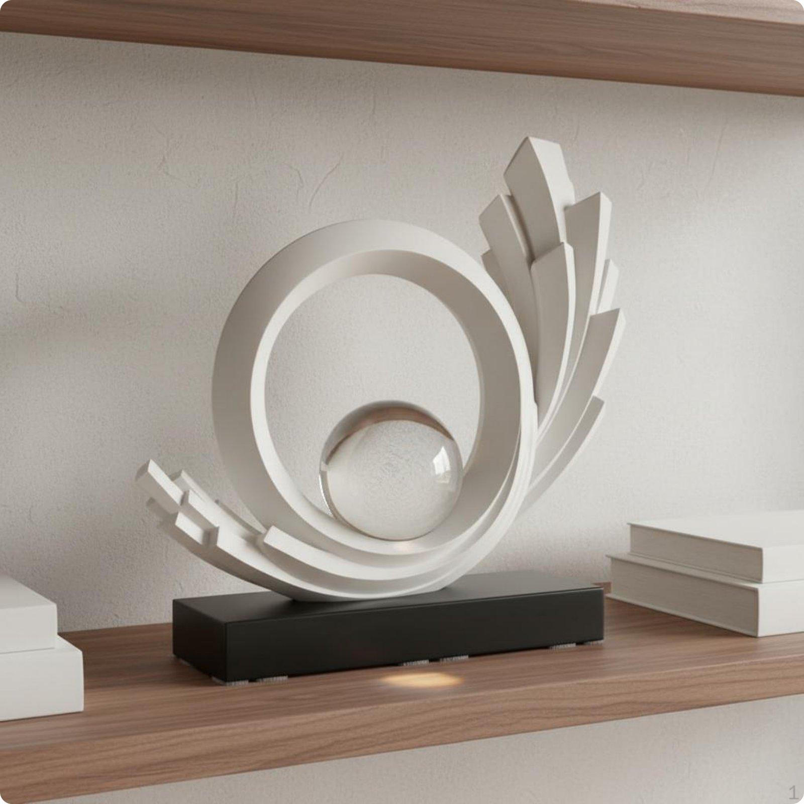 Abstract Metal Sculpture Luxury Ornament Elegant Hoop and Sphere Art B White Art Ornament B