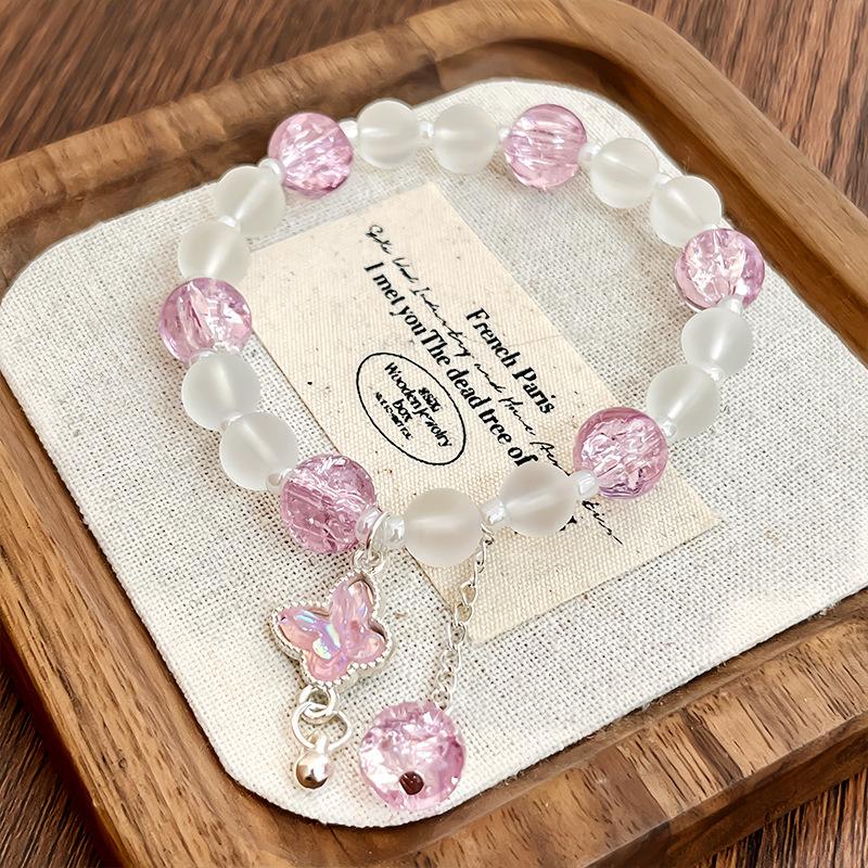 Bracelet Pendentif Papillon Fleurs Cristal Rose Coréen Pour Femmes Bracelets Chaîne de Perles Douces Bijoux Cadeaux Petite Amie