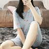 Korean New Short-sleeved Cropped Pants Homewear Suit Summer Thin Pajamas Women's Simple Casual Style Can Be Worn Outside