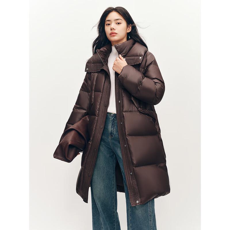 Peacebird Women's Shiny Stand-Collar Mid-Length Down Jacket