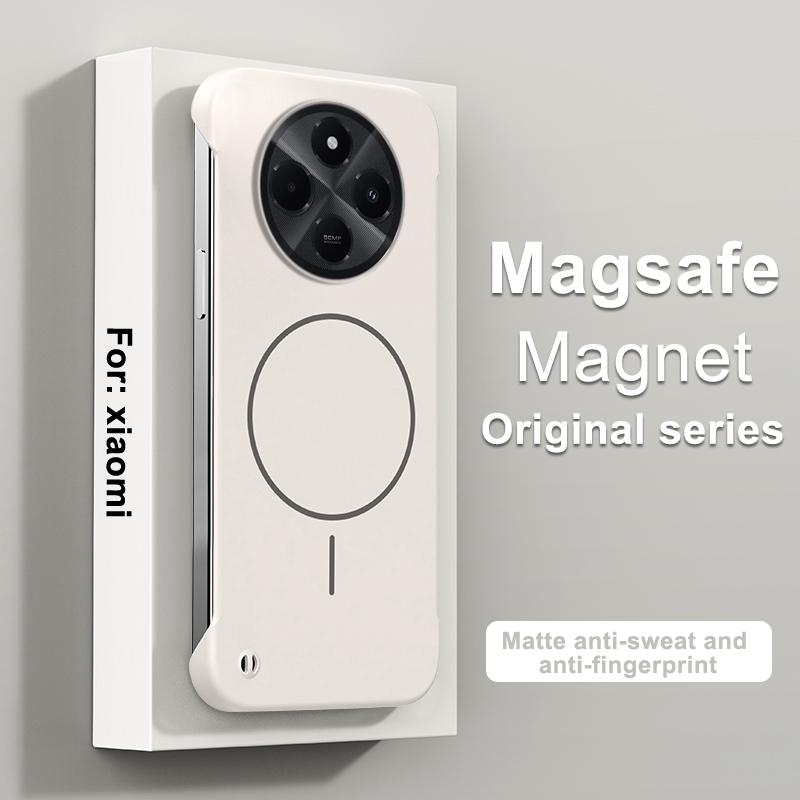 Ultra Thin Frameless Magnetic Case For Redmi 14C Magsafe Wireless Charging Hard PC Matte Shockproof Cover For POCO C75 Shell
