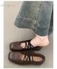 Sheepskin~ French square head cross strap Mary Jane shoes spring and autumn flat-soled single shoes women's shallow mouth soft-soled ballet shoes