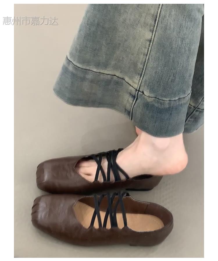 Sheepskin~ French square head cross strap Mary Jane shoes spring and autumn flat-soled single shoes women's shallow mouth soft-soled ballet shoes