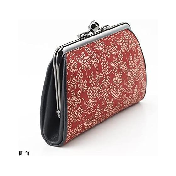Inden-ya Genuine Leather Parent-Child Gamaguchi Coin Purse, Black x Red Lacquer, Small Cherry Blossom & Iris, Coin Case for Women, Leather Gift,