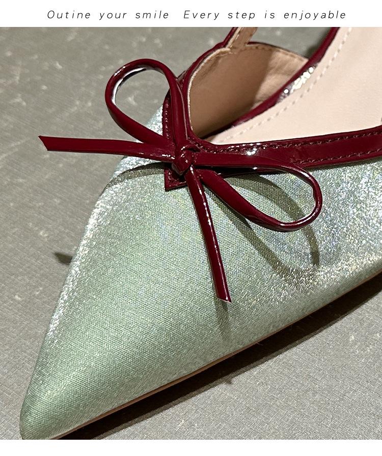 Fuxing - Tacones altos de aguja con punta francesa y lazo para mujer: elegantes sandalias de punta cerrada para el verano