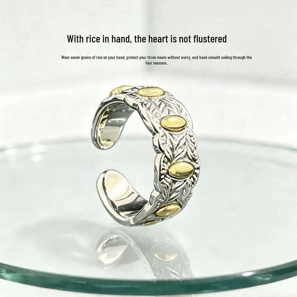 Elegant Retro Seven-Grain Open Ring for Protection, Peace, and Wealth