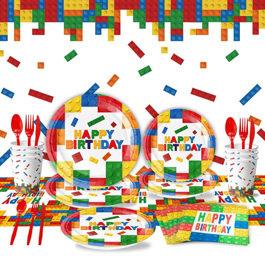 LEGO Theme Kids Party Tableware Set - Plates, Cups, Napkins