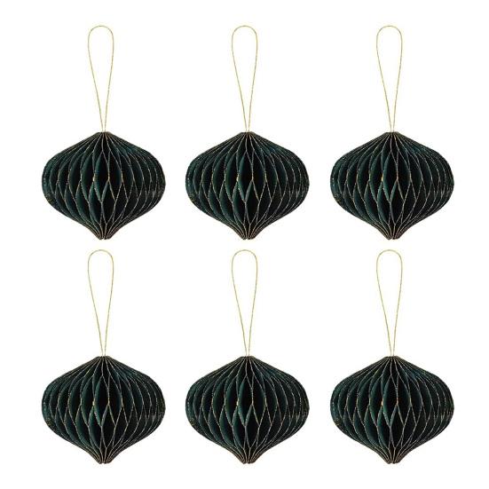 6 Pcs Honeycomb Christmas Ornaments 3D Mini Glitter Edge Paper Honeycomb Lantern Vintage Foldable Xmas Tree Hanging Decoration for Holiday Party