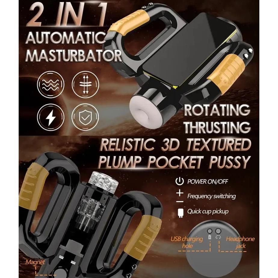 18+ Adult Products Electric Telescopic Masturbation Device Male Stroker Rotating Thrusting Double Side Handle With Phone Holder