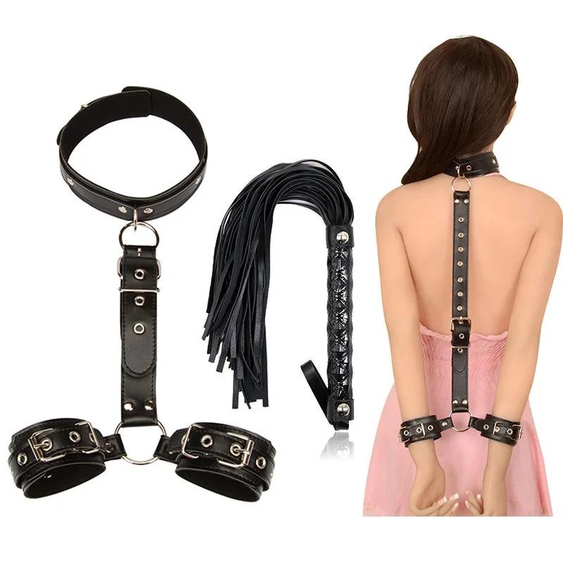 Erotic Sex Toys Neck Collar Handcuff Whip For Couples Woman and Adult Sexy Game Bondage Restraint Rope Exotic Accessories