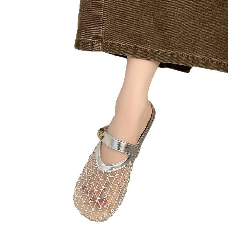 French Flat Bottom Mesh Breathable Bag Head Half Slippers Women's Summer Wear 2025 New Non-slip Skirt Pregnant Women Sandals