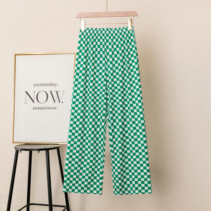 Women's High-Waist Plaid Wide-Leg Pants - Summer Slim Fit, Lightweight, Casual Drape Design