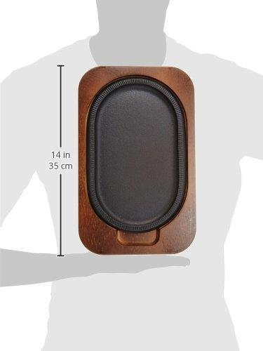 Ikenaga Iron Works New Line L Steak Plate, Cast Iron, Induction Compatible, with Wooden Base, Made in Japan, P02001