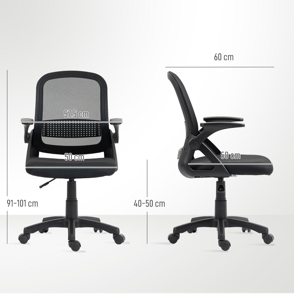 Breathable Mesh Office Chair, Ergonomic Swivel Computer Chair with Flip-up Armrests, Lumbar Back Support for Home/Office, Black