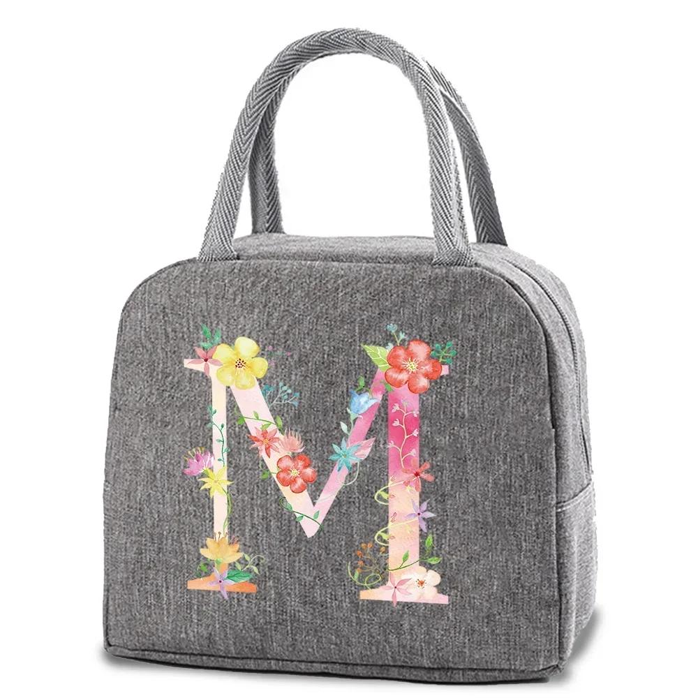 Reusable Insulated Lunch Bag Canvas Insulated Lunch Storage Bag Ladies Men's Portable Lunch Bag Waterproof Letter Pattern