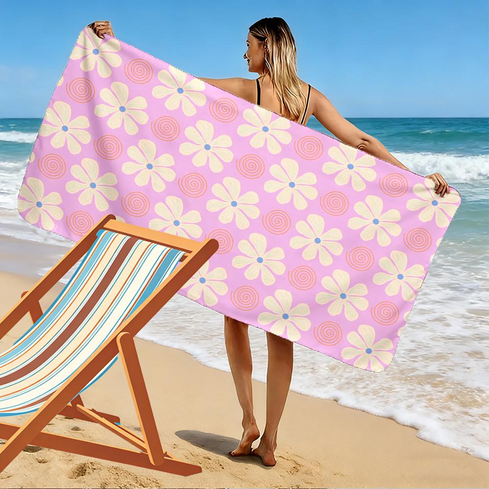 Floral Pink Pattern with Spiral Accents Beach towel quick-drying for travel outdoor sports jogging beach and swimming