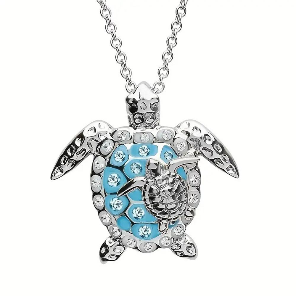 Luxury Female Sea Turtle Animal Pendant Necklace Vintage Silver Color Wedding Jewelry For Women