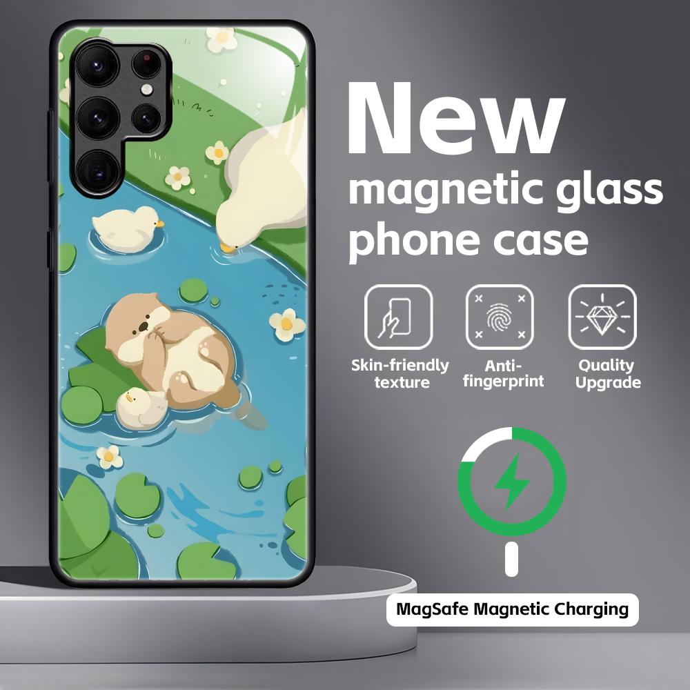 cute Otter Phone Case For Samsung S26 S25 S24 S23 S22 S21 Plus Ultra Note20 Glass Magnetic Case