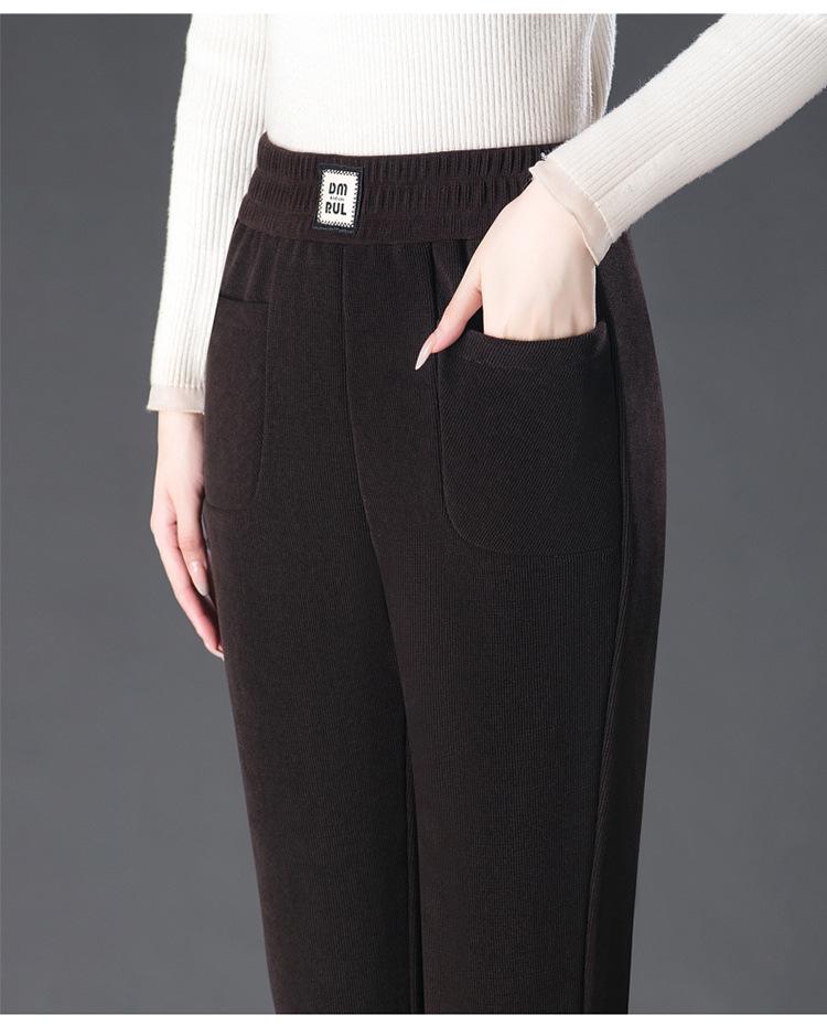 Nové dámské harémové kalhoty s vysokým pasem a fleecovou podšívkou - Plus size, Teplé, Ležérní, Silný žinylkový materiál pro podzim/zimu