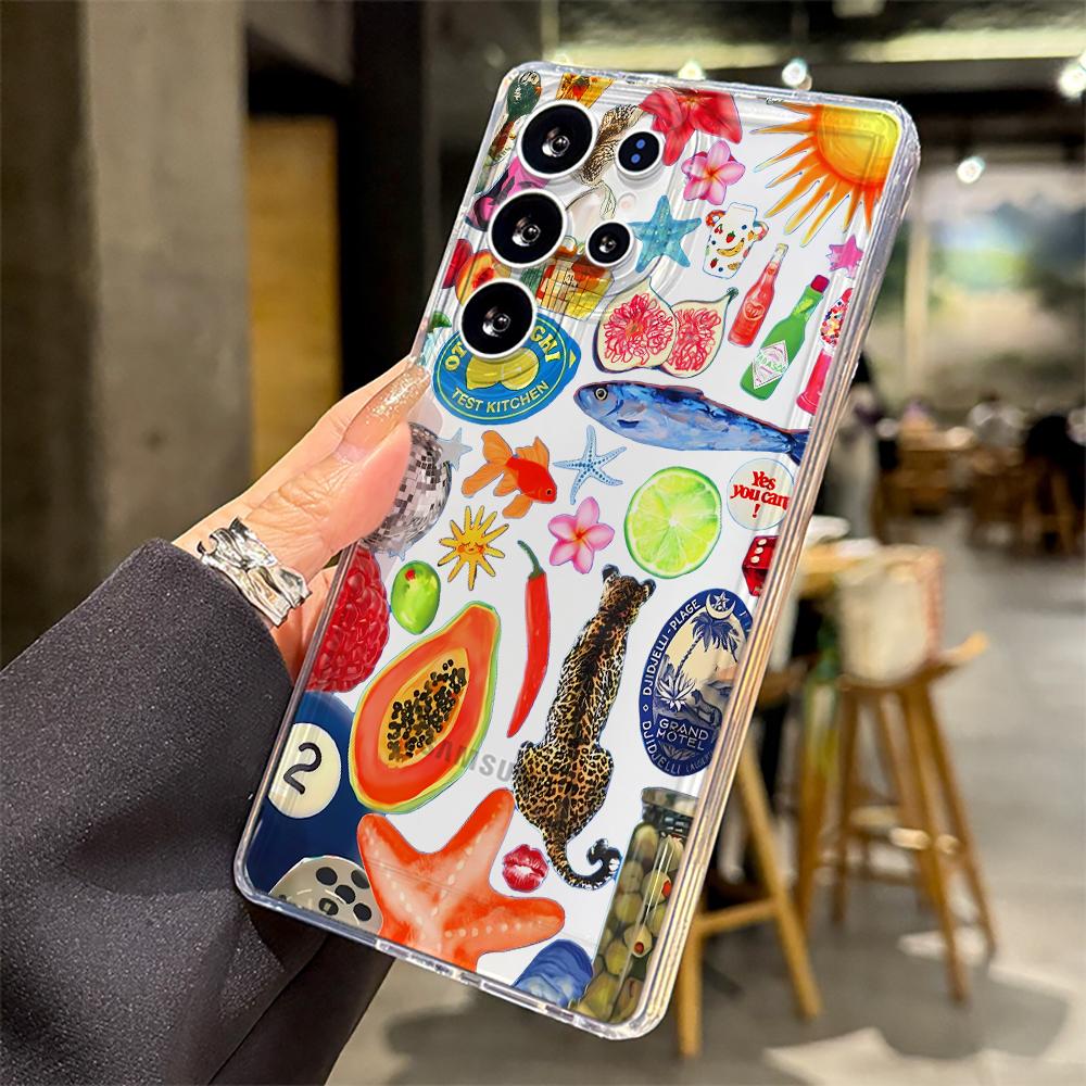 Verspieltes Frucht-Tier-Handyhülle für Samsung Galaxy A55 A54 A53 A35 A34 5G Note 20 S25 S24 S23 S22 S21 Ultra FE Plus Stoßfänger Funda