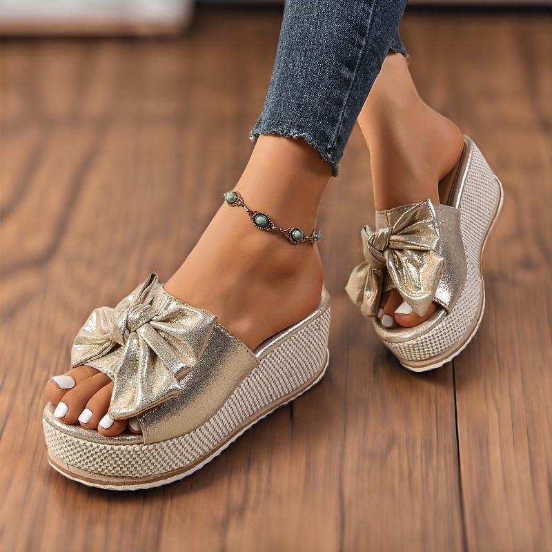 Women's Thick Sole Sandals Solid Color Versatile Bow High Quality Platform