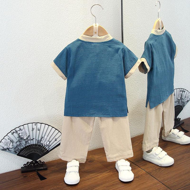 Boys Hanbok Summer Suit Retro Baby Tang Suit Summer Ancient Style Male Cotton Linen Ancient Clothing Thin Section Hemp Chinese Wind