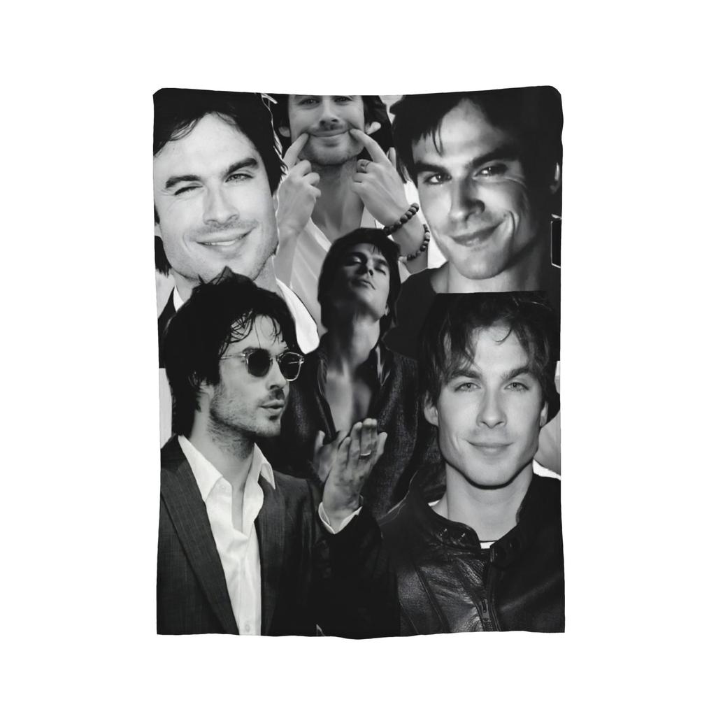 Damon Salvatore The Vampire Diaries Blankets Fleece Printed Ian Somerhalder Portable Warm Throw Blanket for Sofa Bedding Throws