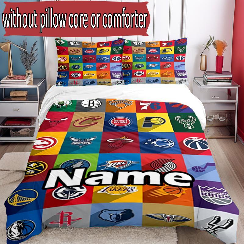 3pcs Duvet Cover Set (1*Duvet Cover + 2*Pillowcase, Without Core), Custom Name basketball Pattern Bedding Set, Home Bedroom Decor Gift