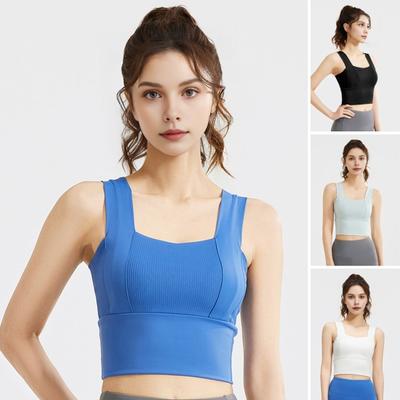 Dámská sportovní podprsenka se čtvercovým výstřihem, polstrovaný cvičební crop top s vestavěnou podprsenkou pro jógu, posilovnu, fitness, běh