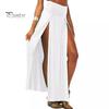 Maxi Skirt Sexy High Waist Side Slit Design Floor Length Skirt Solid Color Beach Travel Parties Slimming Skirt