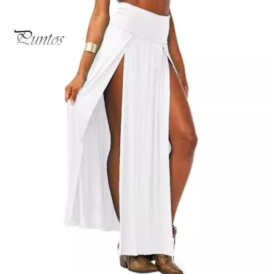 Maxi Skirt Sexy High Waist Side Slit Design Floor Length Skirt Solid Color Beach Travel Parties Slimming Skirt